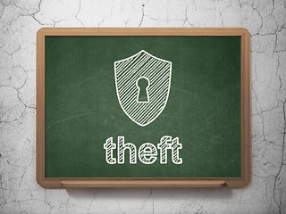 Image showing Security concept: Shield With Keyhole and Theft on chalkboard background