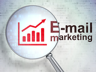 Image showing Advertising concept: Growth Graph and E-mail Marketing with optical glass