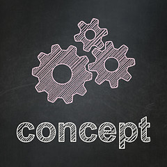 Image showing Advertising concept: Gears and Concept on chalkboard background