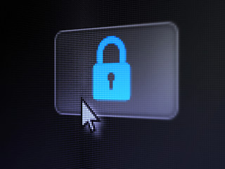 Image showing Security concept: Closed Padlock on digital button background