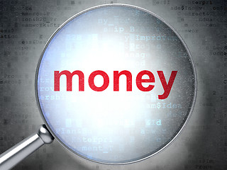 Image showing Finance concept: Money with optical glass