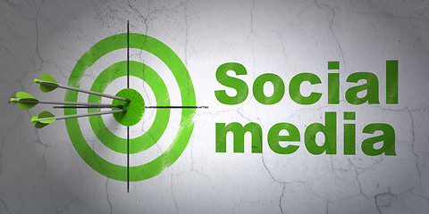 Image showing Social media concept: target and Social Media on wall background