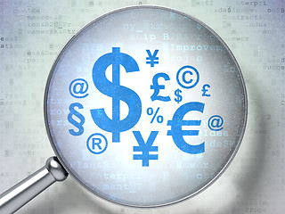 Image showing Finance concept: Finance Symbol with optical glass on digital background