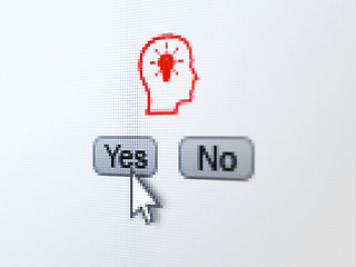 Image showing Marketing concept: Head With Lightbulb on digital computer screen