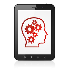 Image showing Marketing concept: Head With Gears on tablet pc computer