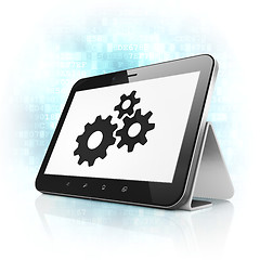 Image showing Information concept: Gears on tablet pc computer