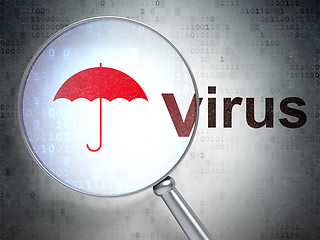 Image showing Privacy concept: Umbrella and Virus with optical glass