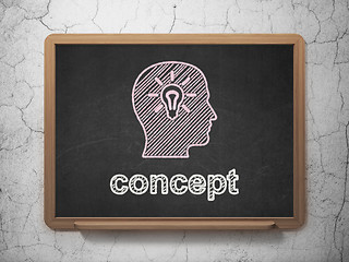 Image showing Advertising concept: Head With Light Bulb and Concept on chalkboard background