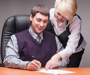 Image showing Elegant secretary and boss