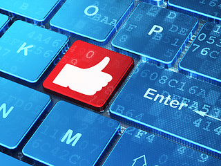 Image showing Social network concept: Thumb Up on computer keyboard background