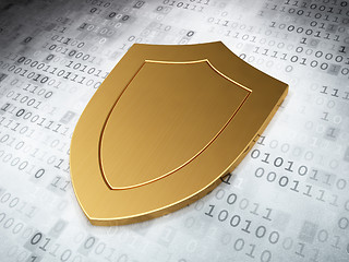Image showing Protection concept: Golden Shield on digital background