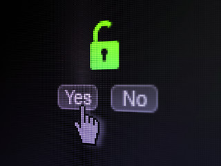 Image showing Protection concept: Opened Padlock on digital computer screen