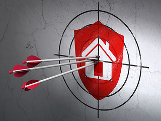 Image showing Privacy concept: arrows in Shield target on wall background