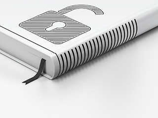 Image showing Data concept: closed book, Opened Padlock on white background