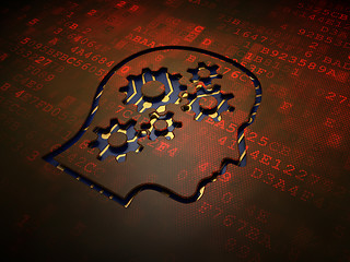 Image showing Advertising concept: Head With Gears on digital background