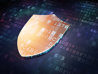 Image showing Security concept: Golden Shield on digital background