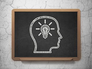 Image showing Education concept: Head With Lightbulb on chalkboard background