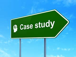 Image showing Education concept: Case Study and Head With Finance Symbol on road sign background