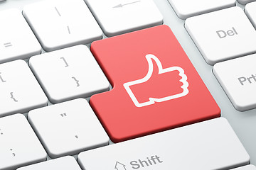 Image showing Social network concept: Thumb Up on computer keyboard background