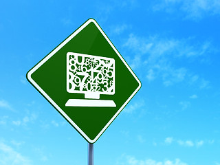 Image showing Education concept: Computer Pc on road sign background