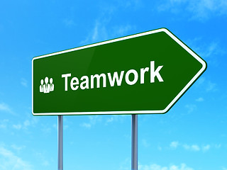 Image showing Finance concept: Teamwork and Business People on road sign background