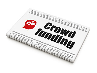 Image showing Finance concept: newspaper with Crowd Funding and Head With Gears