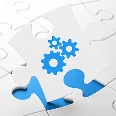 Image showing Web design concept: Gears on puzzle background