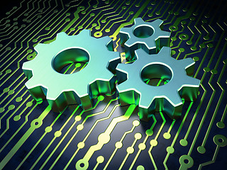 Image showing Web development concept: Gears on circuit board background