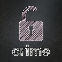Image showing Security concept: Opened Padlock and Crime on chalkboard background