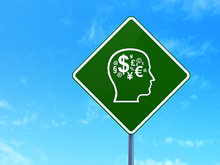 Image showing Marketing concept: Head With Finance Symbol on road sign background