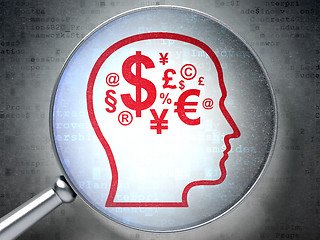 Image showing Business concept: Head With Finance Symbol with optical glass on digital background