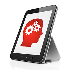 Image showing Data concept: Head With Gears on tablet pc computer