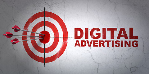 Image showing Marketing concept: target and Digital Advertising on wall background