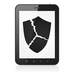 Image showing Privacy concept: Broken Shield on tablet pc computer