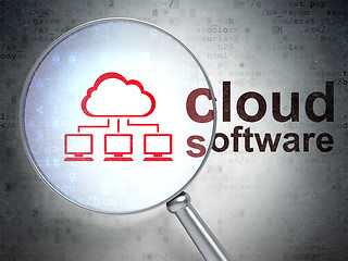 Image showing Cloud technology concept: Cloud Network and Cloud Software with optical glass