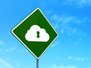 Image showing Cloud networking concept: Cloud With Keyhole on road sign