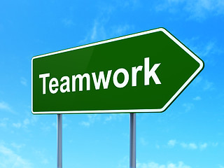 Image showing Finance concept: Teamwork on road sign background