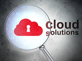 Image showing Cloud technology concept: Cloud With Keyhole and Cloud Solutions with optical glass