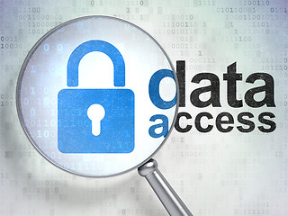 Image showing Information concept: Closed Padlock and Data Access with optical glass