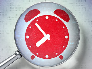 Image showing Time concept: Alarm Clock with optical glass on digital background