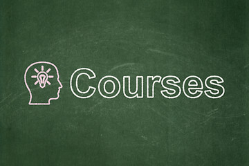 Image showing Education concept: Head With Light Bulb and Courses on chalkboard background