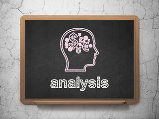 Image showing Marketing concept: Head With Finance Symbol and Analysis on chalkboard background