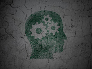 Image showing Marketing concept: Head With Gears on grunge wall background
