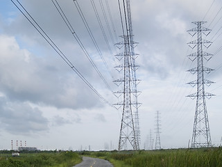 Image showing Power line and power station