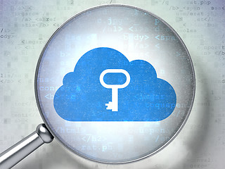 Image showing Cloud networking concept: Cloud With Key with optical glass on digital background