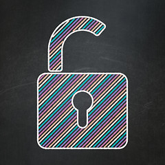 Image showing Data concept: Opened Padlock on chalkboard background