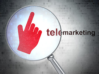 Image showing Advertising concept: Mouse Cursor and Telemarketing with optical glass