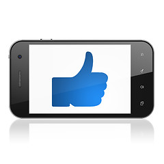 Image showing Social network concept: Thumb Up on smartphone