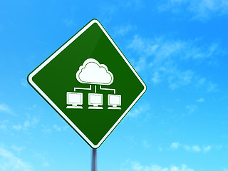 Image showing Cloud technology concept: Cloud Network on road sign background