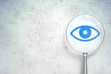 Image showing Privacy concept:  Eye with optical glass on digital background